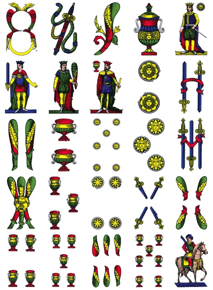 SINCO game board with 25 pictures of Neapolitan cards